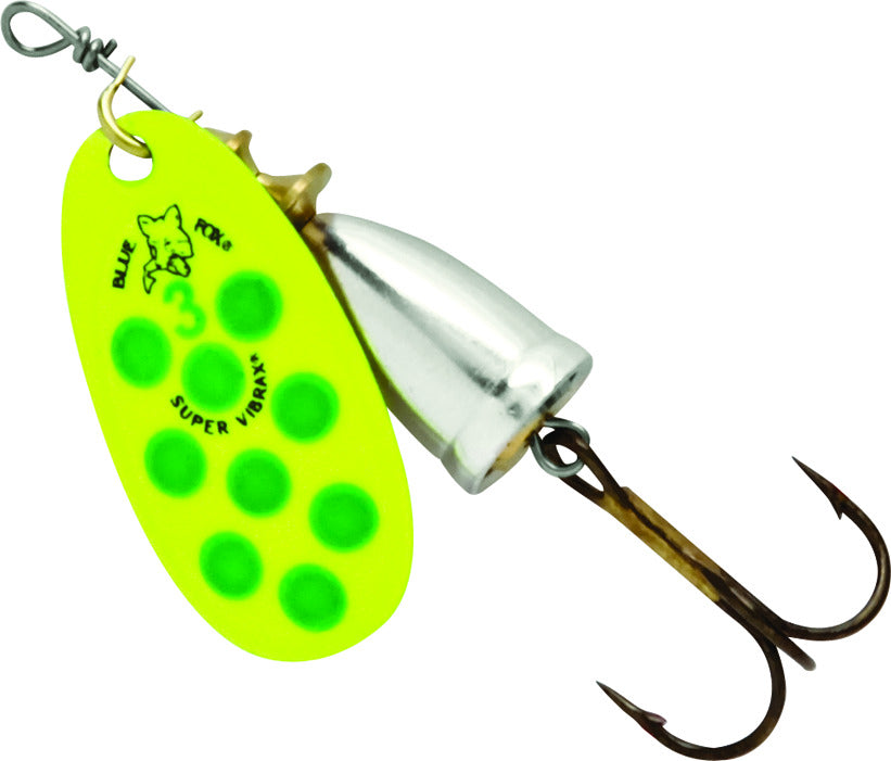 Blue Fox 60-30-327IC Classic Vibrax Spinner, 1/4 oz, Fluorescent Yellow/Fluorescent Green/Silver UV