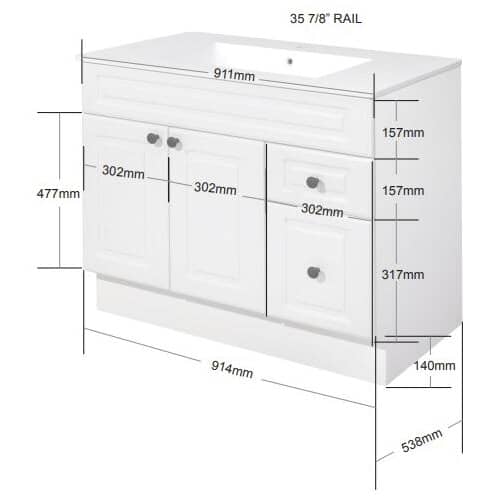 36" W x 21" D Halifax Vanity with Cultured Marble Top - 2 Doors + 2 Drawers, White