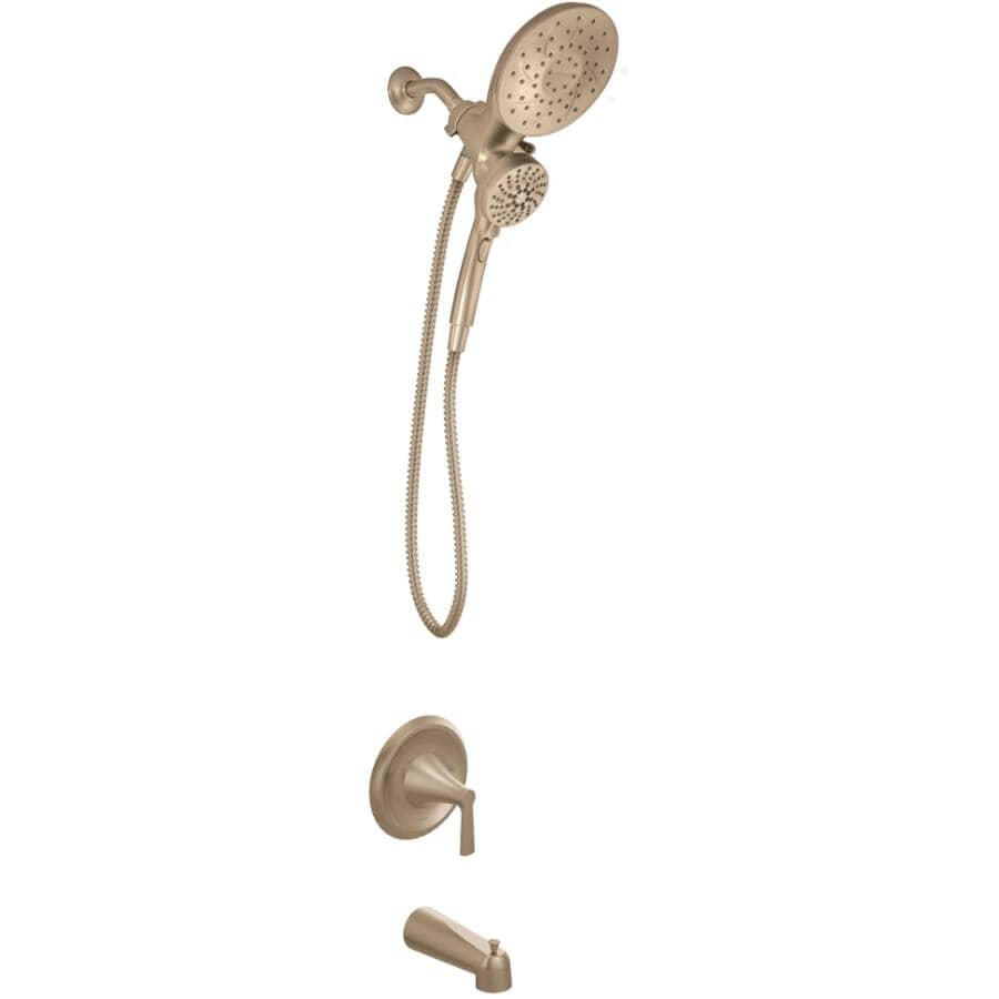 Mikah Single Handle Tub & Shower Faucet with Magnetix Combination Rainshower + Hand Shower - Bronzed Gold
