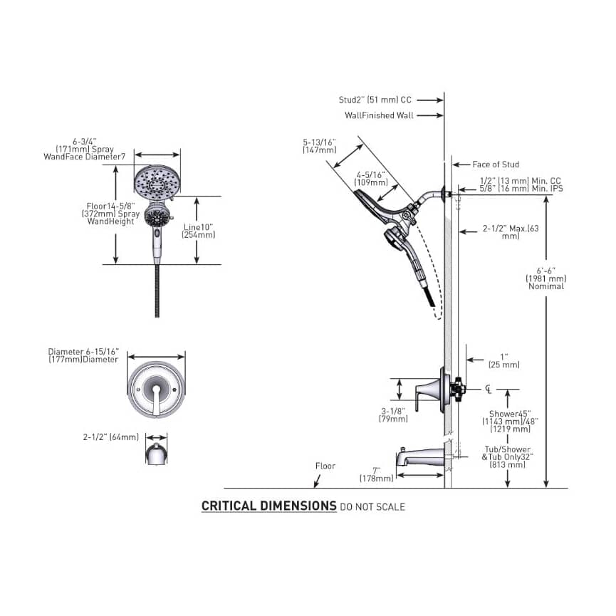Mikah Single Handle Tub & Shower Faucet with Magnetix Combination Rainshower + Hand Shower - Bronzed Gold
