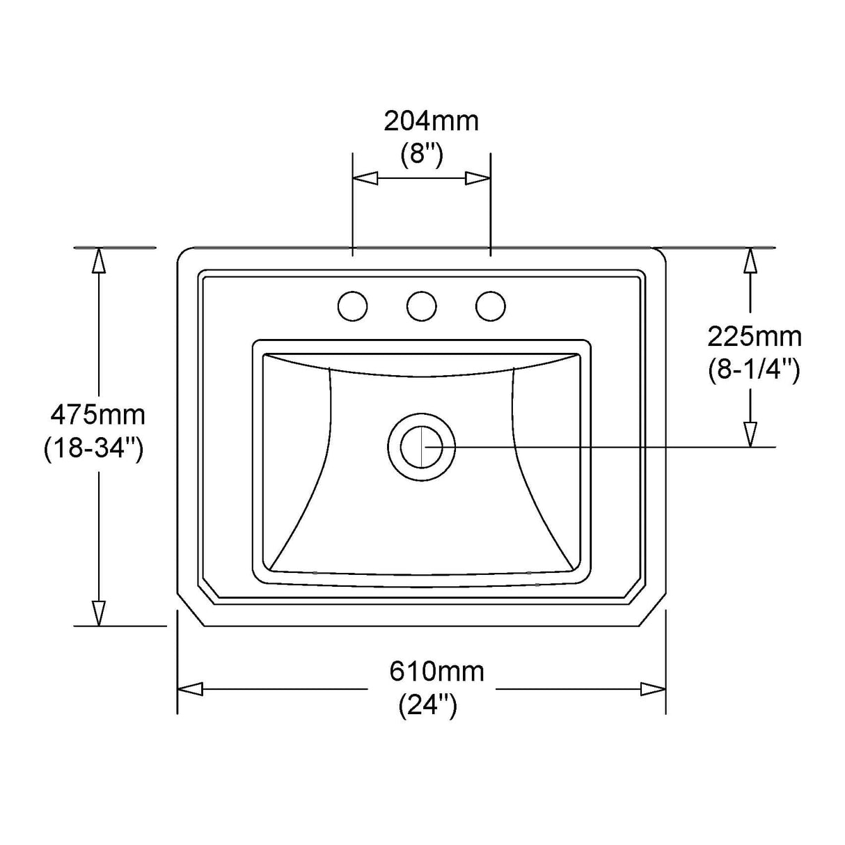 24" x 18.75" Rio Rectangular Pedestal Basin - White