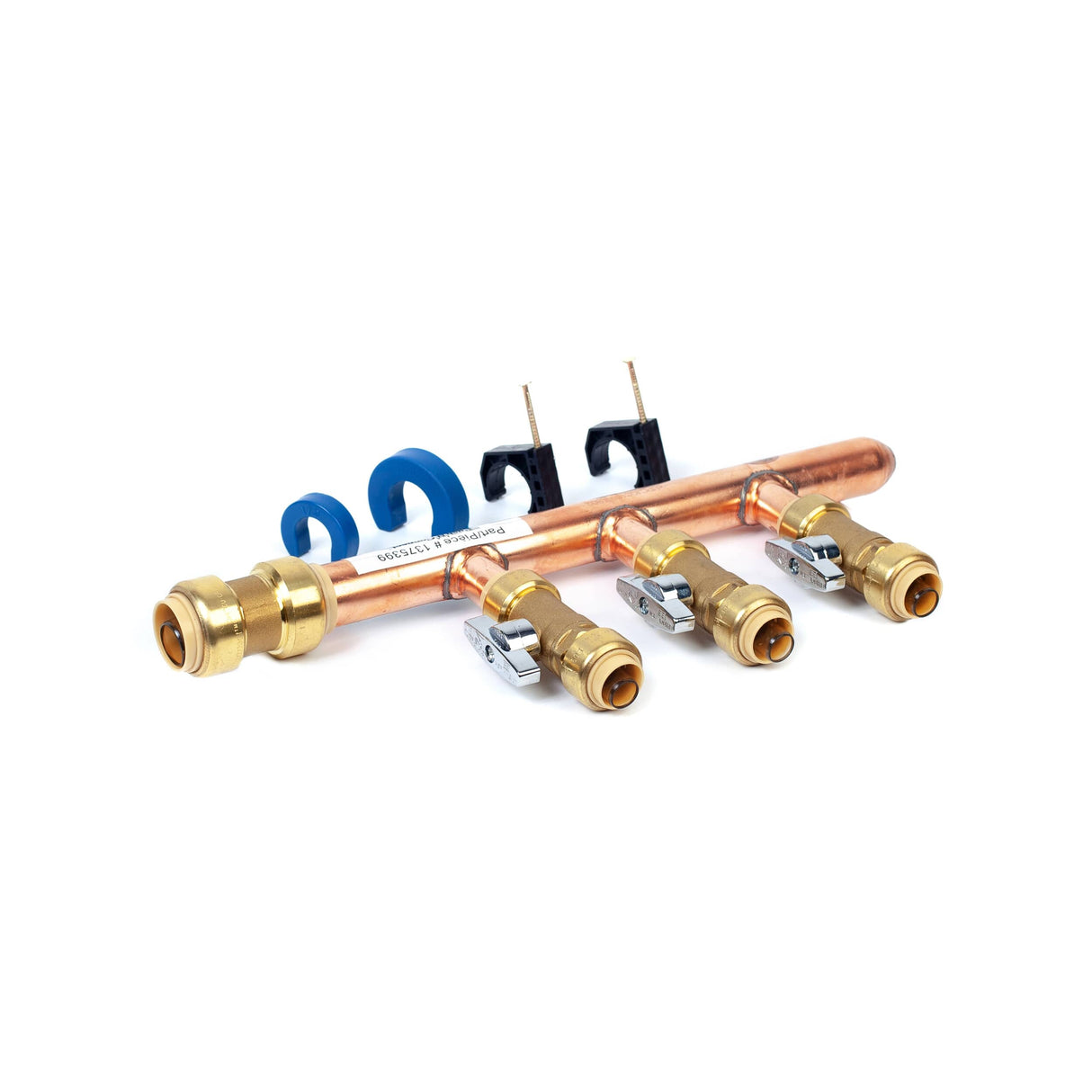 3/4" Push Fit Inlet x 1/2" Push Fit Push 'N' Connect 3 Branch Closed End Manifold with Valves