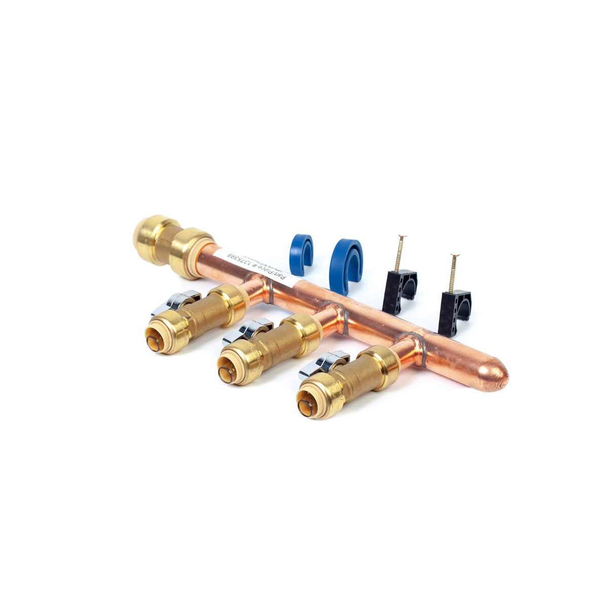3/4" Push Fit Inlet x 1/2" Push Fit Push 'N' Connect 3 Branch Closed End Manifold with Valves
