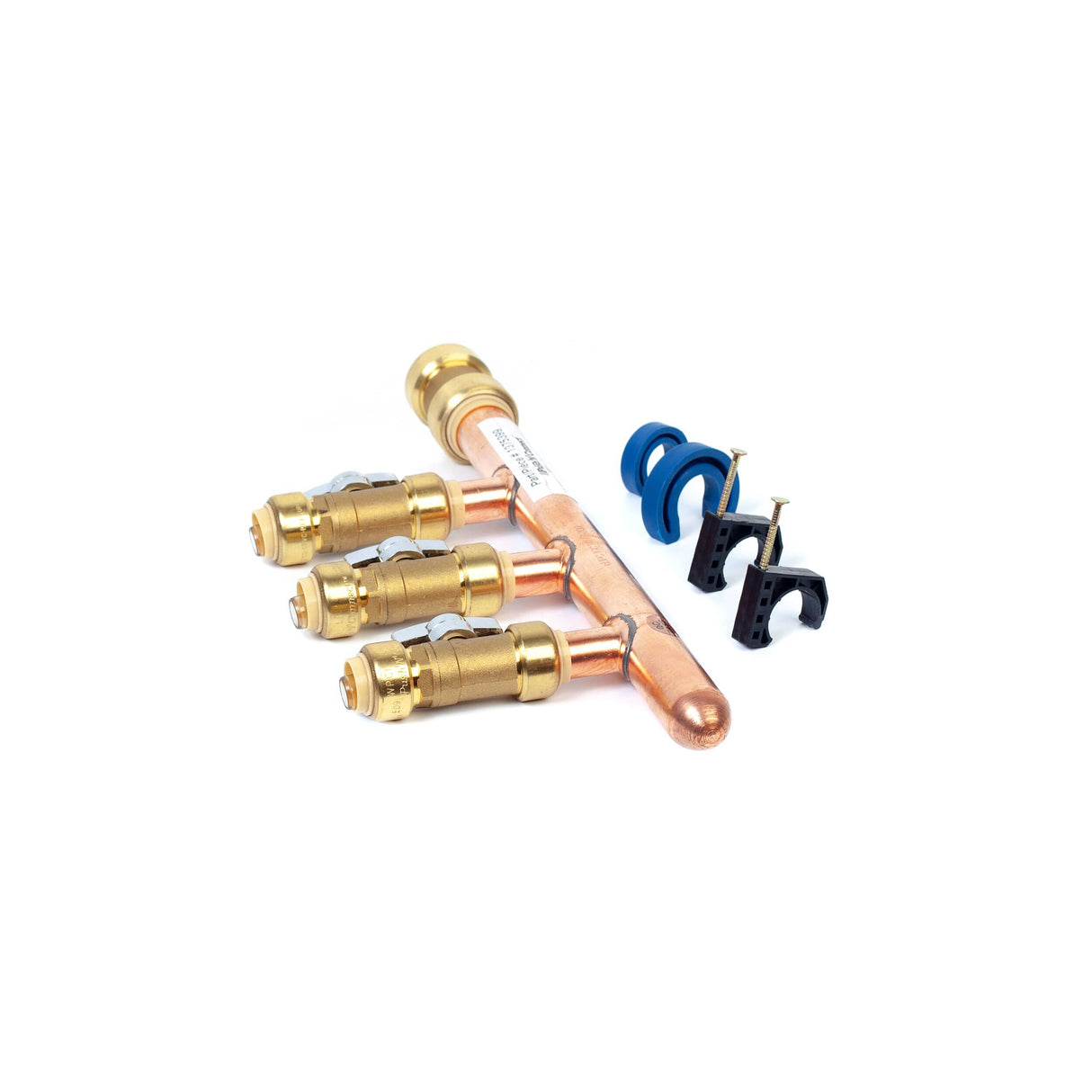 3/4" Push Fit Inlet x 1/2" Push Fit Push 'N' Connect 3 Branch Closed End Manifold with Valves