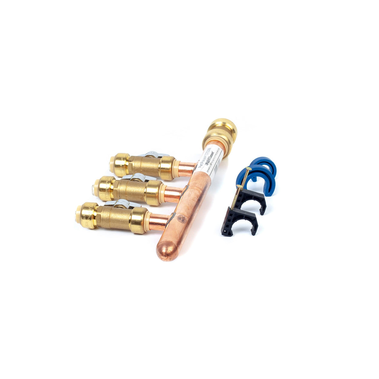 3/4" Push Fit Inlet x 1/2" Push Fit Push 'N' Connect 3 Branch Closed End Manifold with Valves