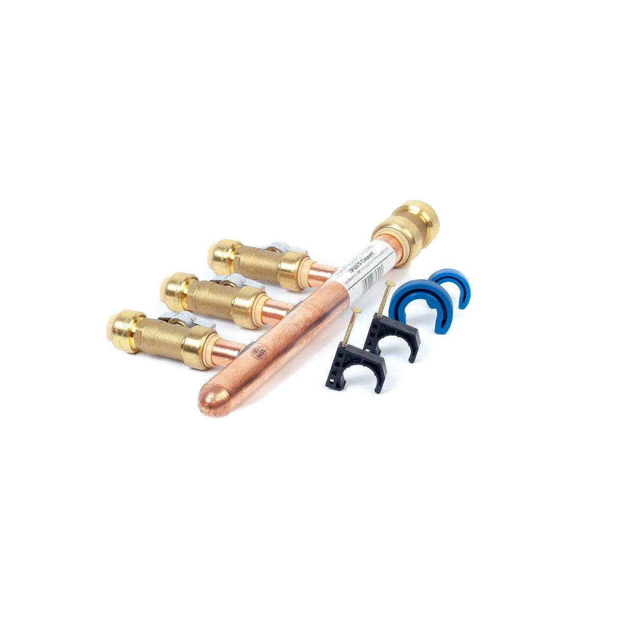 3/4" Push Fit Inlet x 1/2" Push Fit Push 'N' Connect 3 Branch Closed End Manifold with Valves
