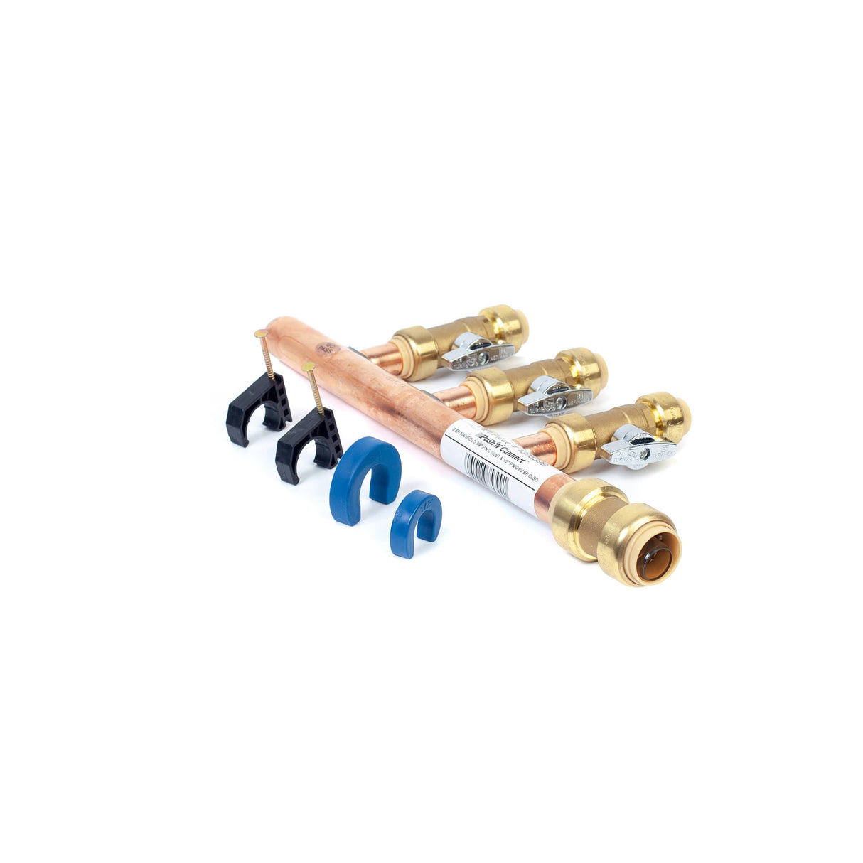 3/4" Push Fit Inlet x 1/2" Push Fit Push 'N' Connect 3 Branch Closed End Manifold with Valves