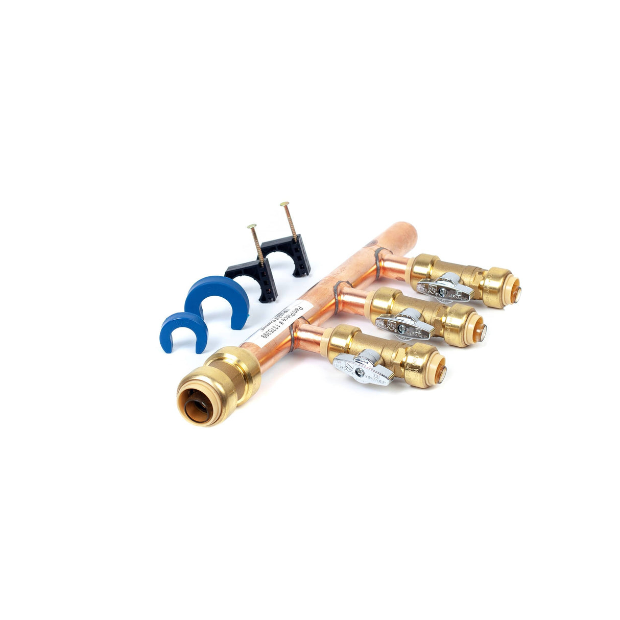 3/4" Push Fit Inlet x 1/2" Push Fit Push 'N' Connect 3 Branch Closed End Manifold with Valves