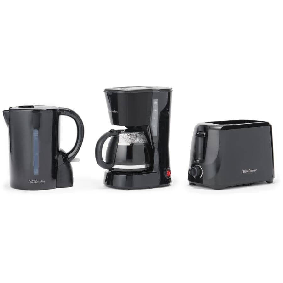 Toaster + Kettle + Coffee Maker Set - Black, 3 Piece