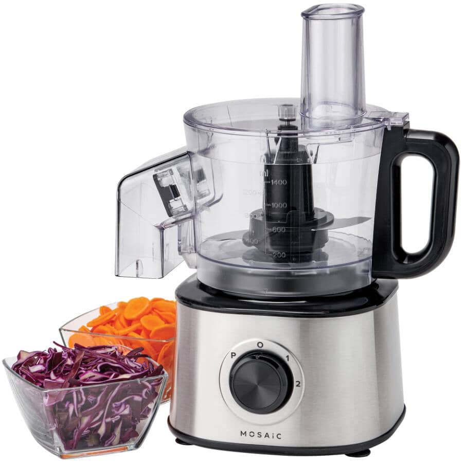 8 Cup Food Processor/Chopper with Detachable Side Chute - Black, 500W