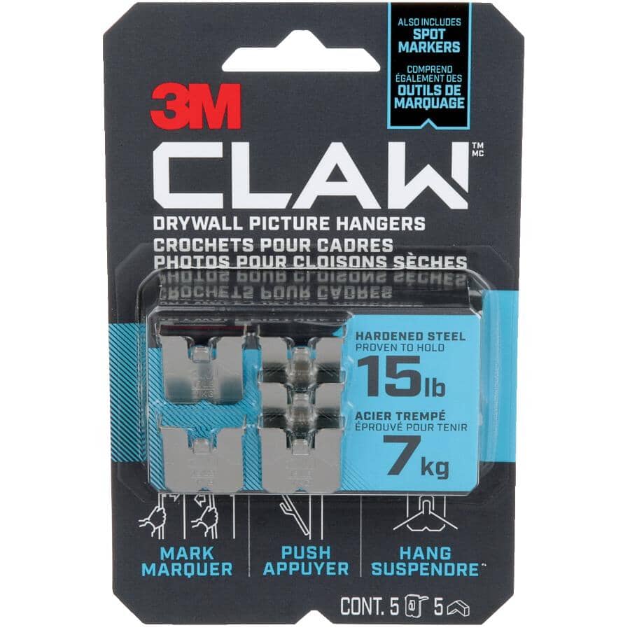 CLAW Drywall Picture Hangers - 15 lb, 5 Pack