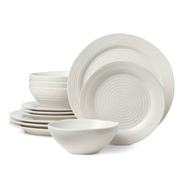 Ridge Stoneware Dinnerware Set - White, 12 Piece
