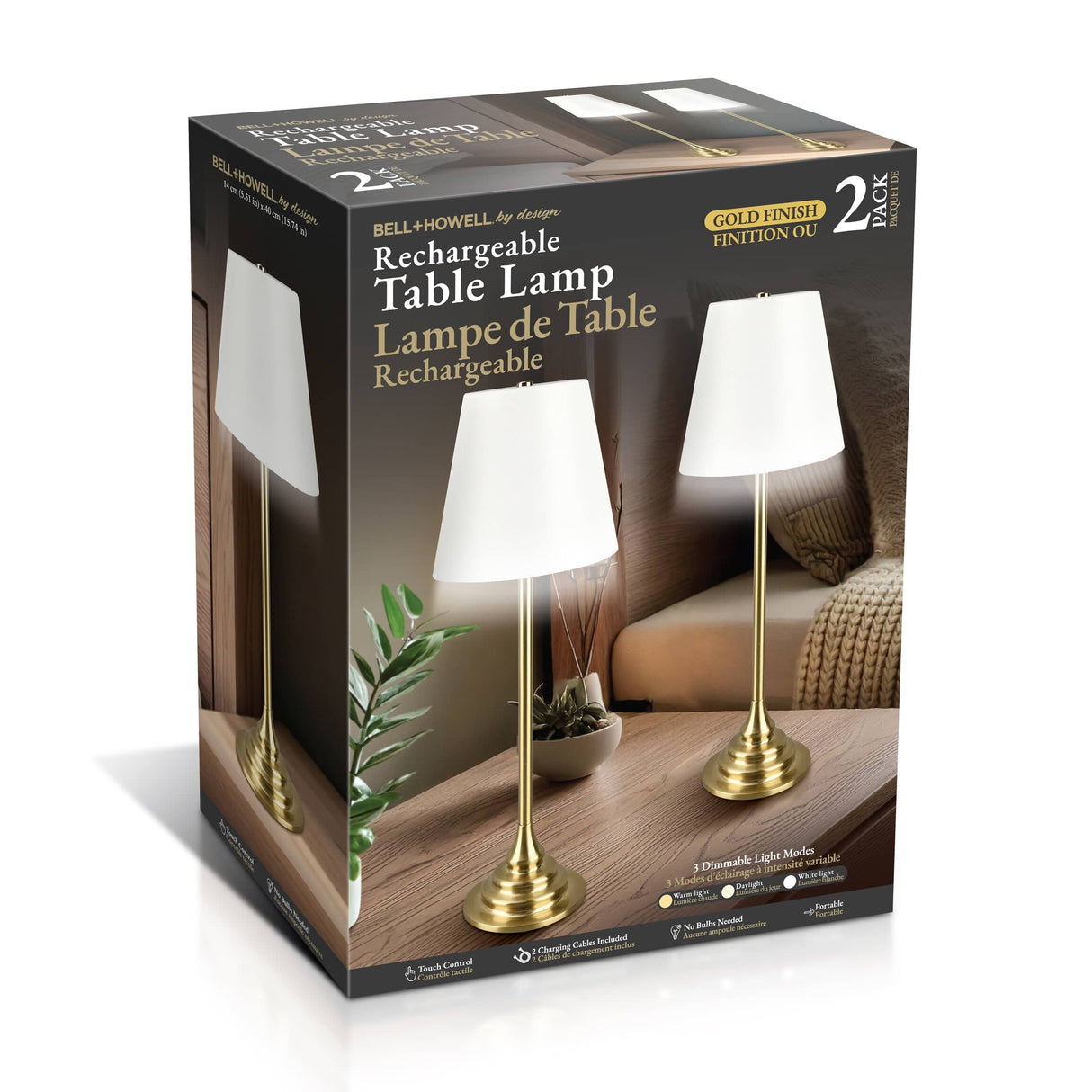 Rechargeable Gold Desk Lamps - 2 Pack
