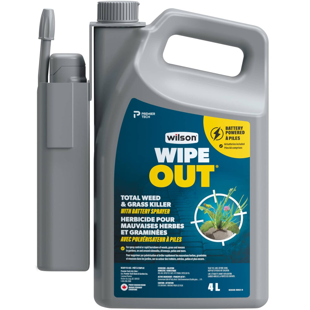 WipeOut Weed Killer Herbicide - with Battery Powered Sprayer, 4 L