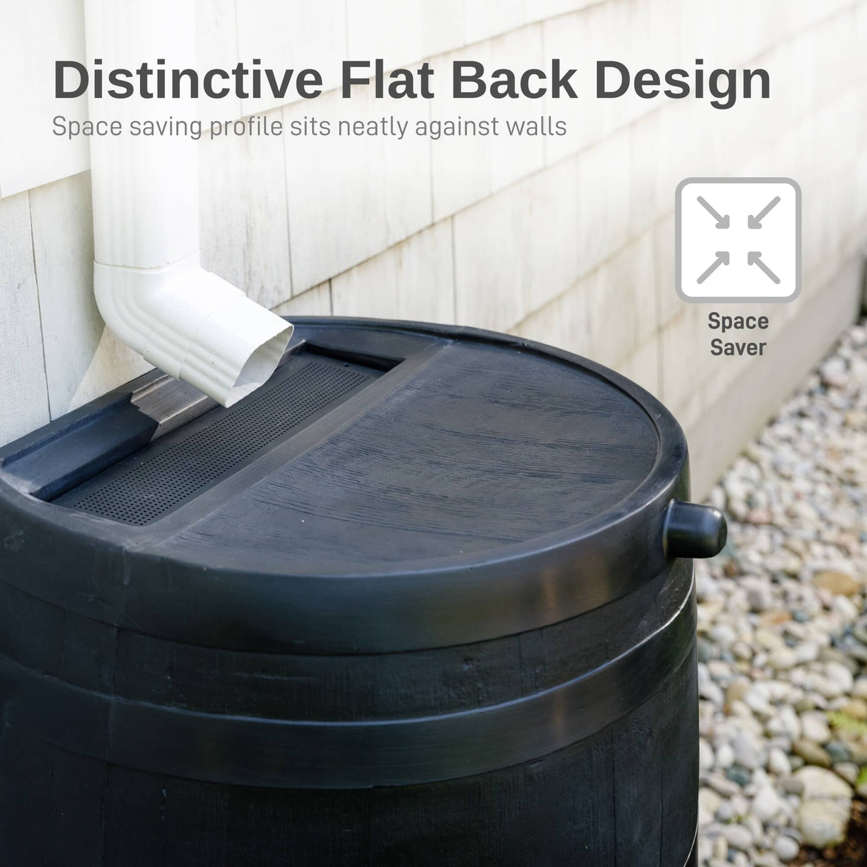 Polyethylene 50 Gallon Flat Back Eco Rain Barrel - Black