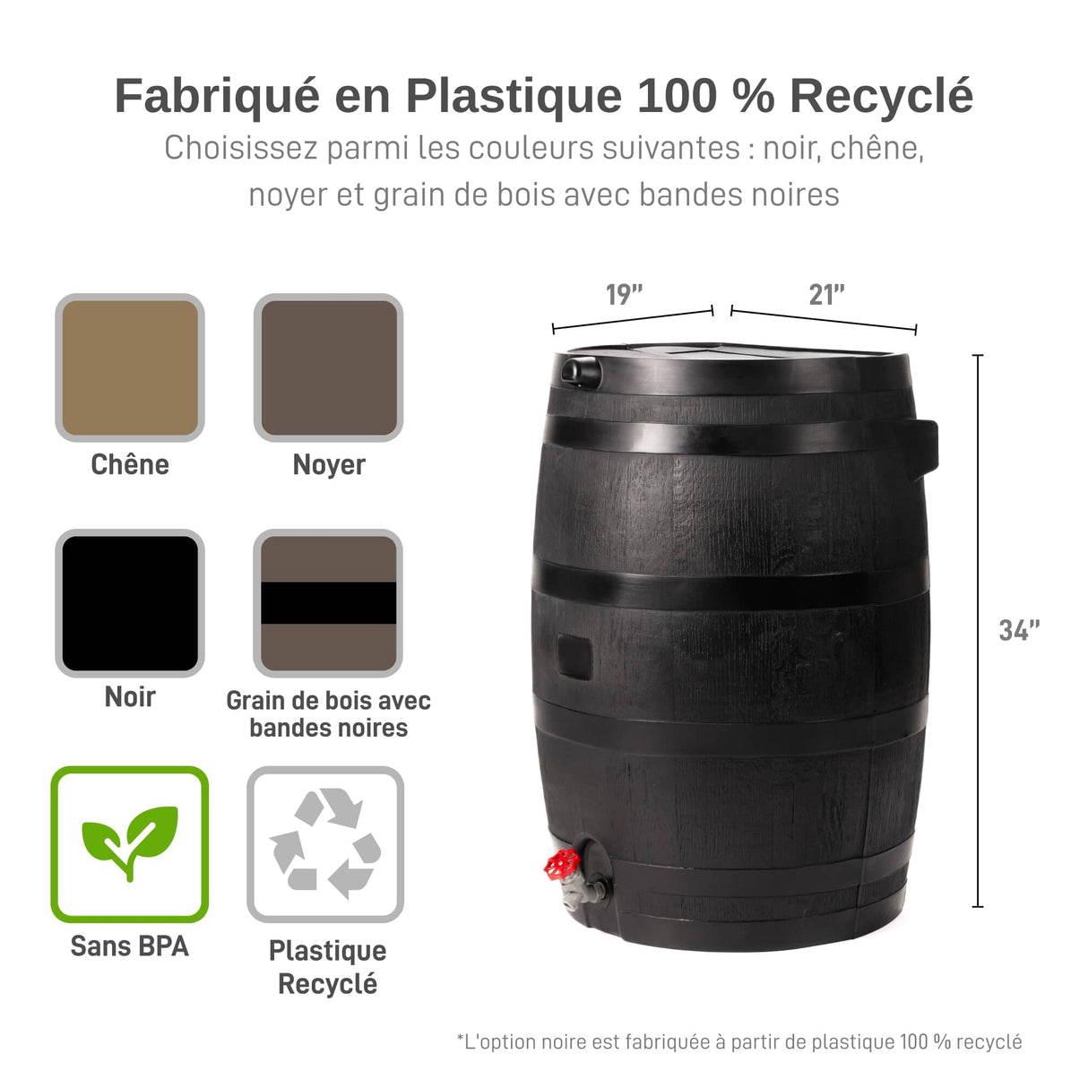 Polyethylene 50 Gallon Flat Back Eco Rain Barrel - Black