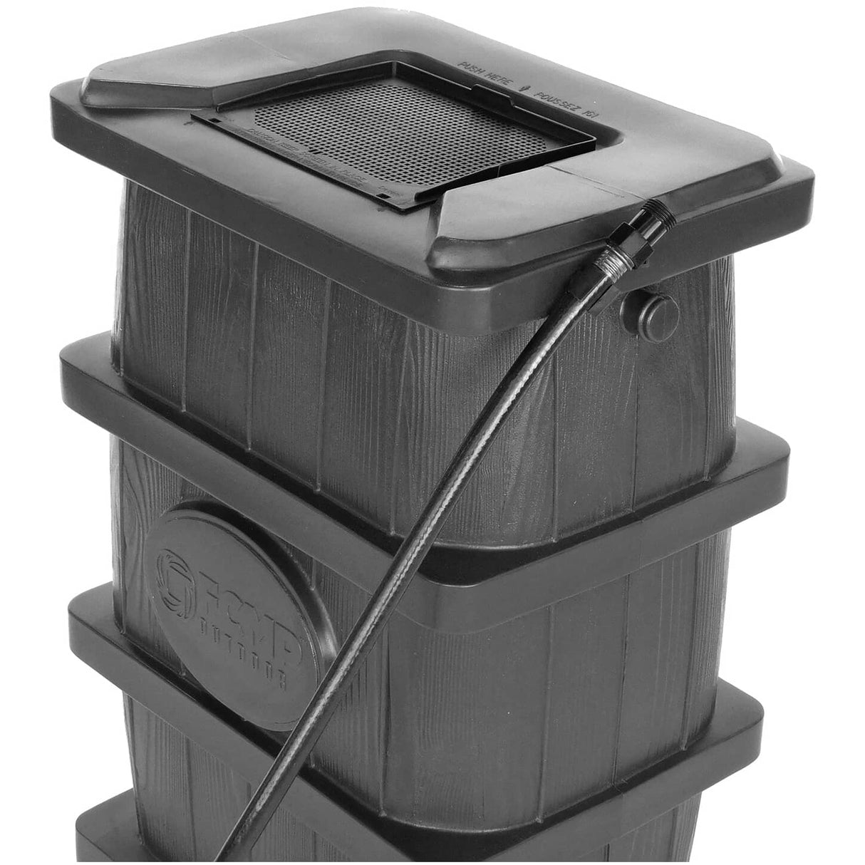 45Gal Charcoal Grey Wood Grain Flat Back Rain Barrel