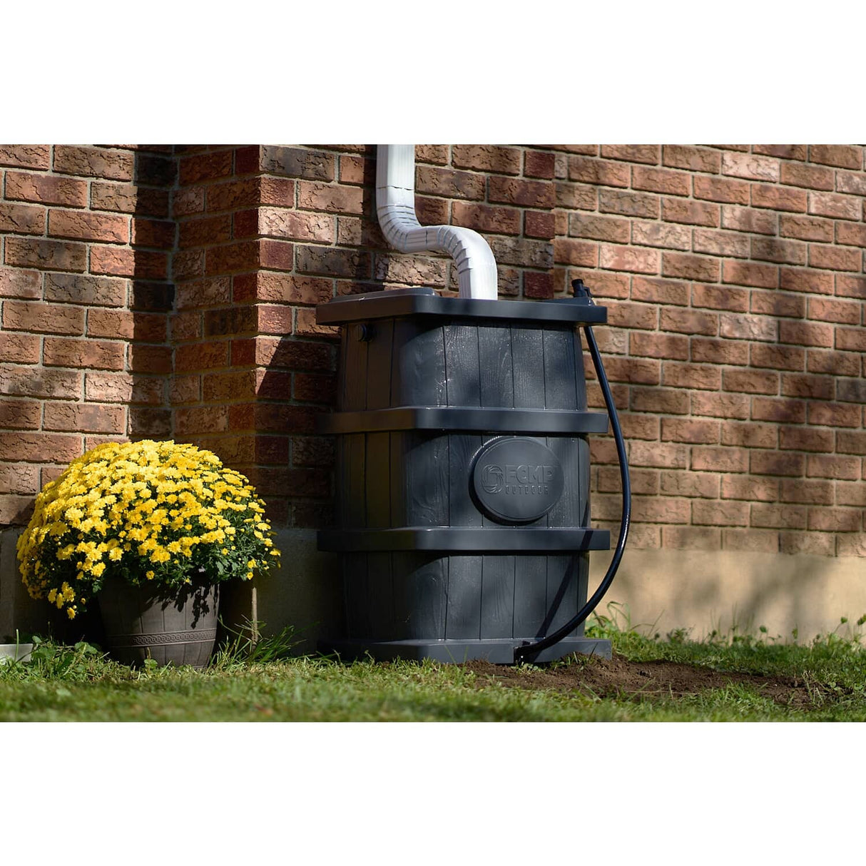 45Gal Charcoal Grey Wood Grain Flat Back Rain Barrel