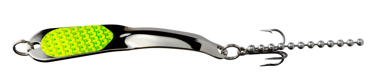 Iron Decoy Steely 2 SCH Steely Spoon Size 2, 2", 1/10 oz, Silver Charteuse