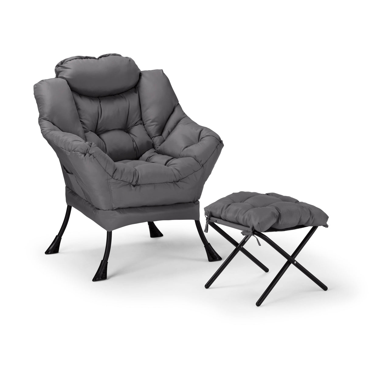 Grey Extra Large Fabric Chair & Folding Ottoman - with Cushion