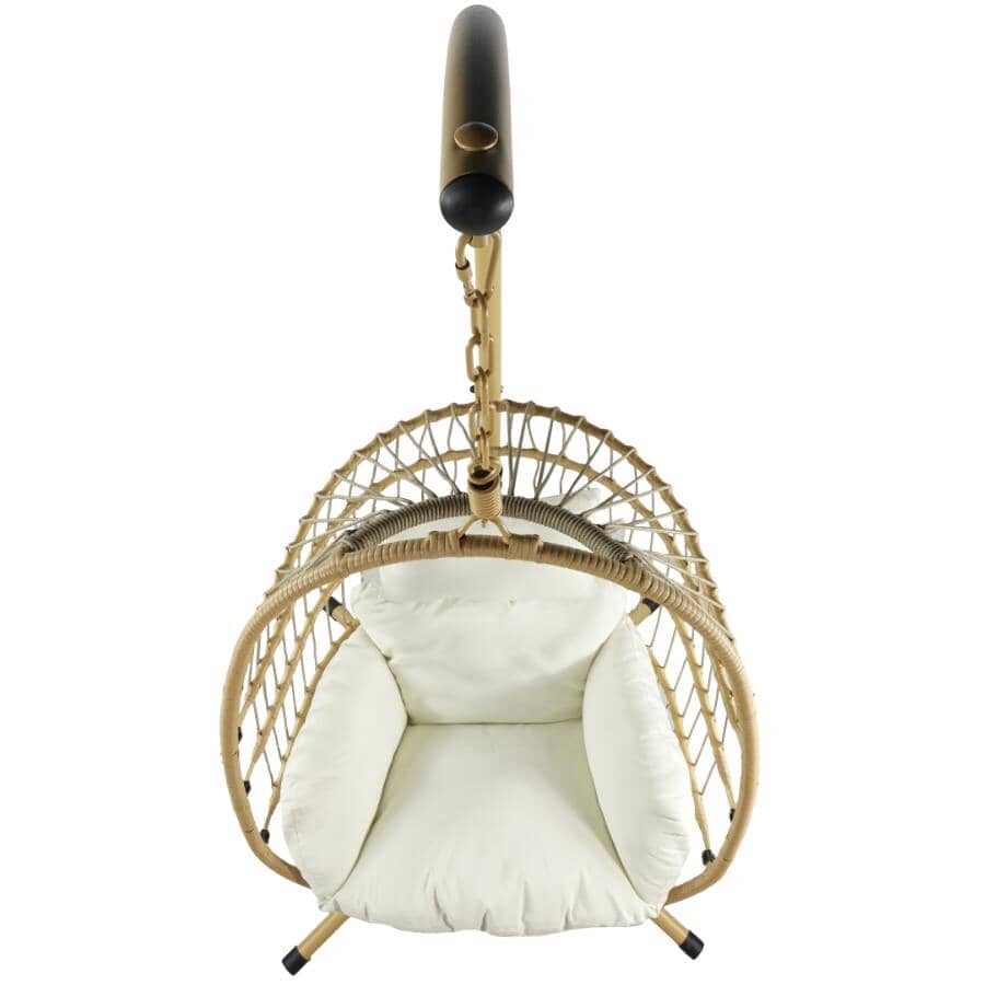 Resin Wicker Hanging Egg Chair with Stand and Cushions - Beige