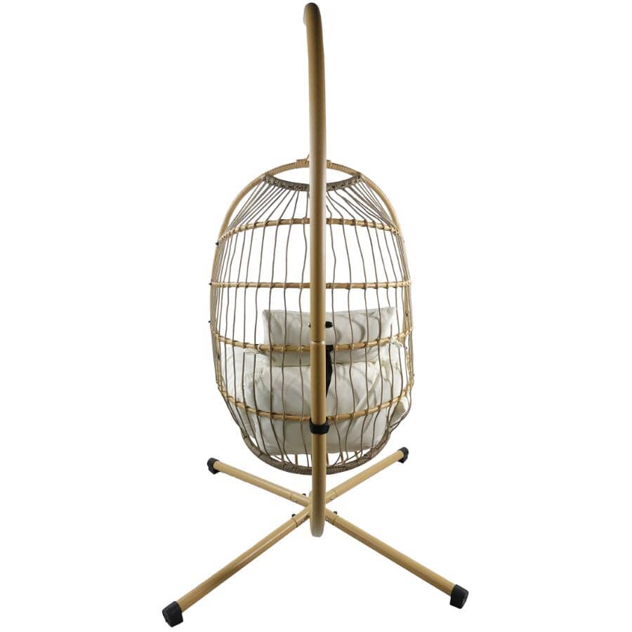 Resin Wicker Hanging Egg Chair with Stand and Cushions - Beige