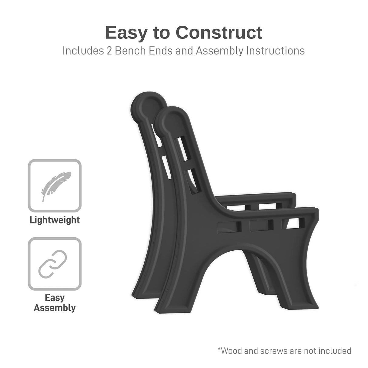 Custom Length Lightweight Indoor or Outdoor Bench Ends - Graphite, 2 Pack
