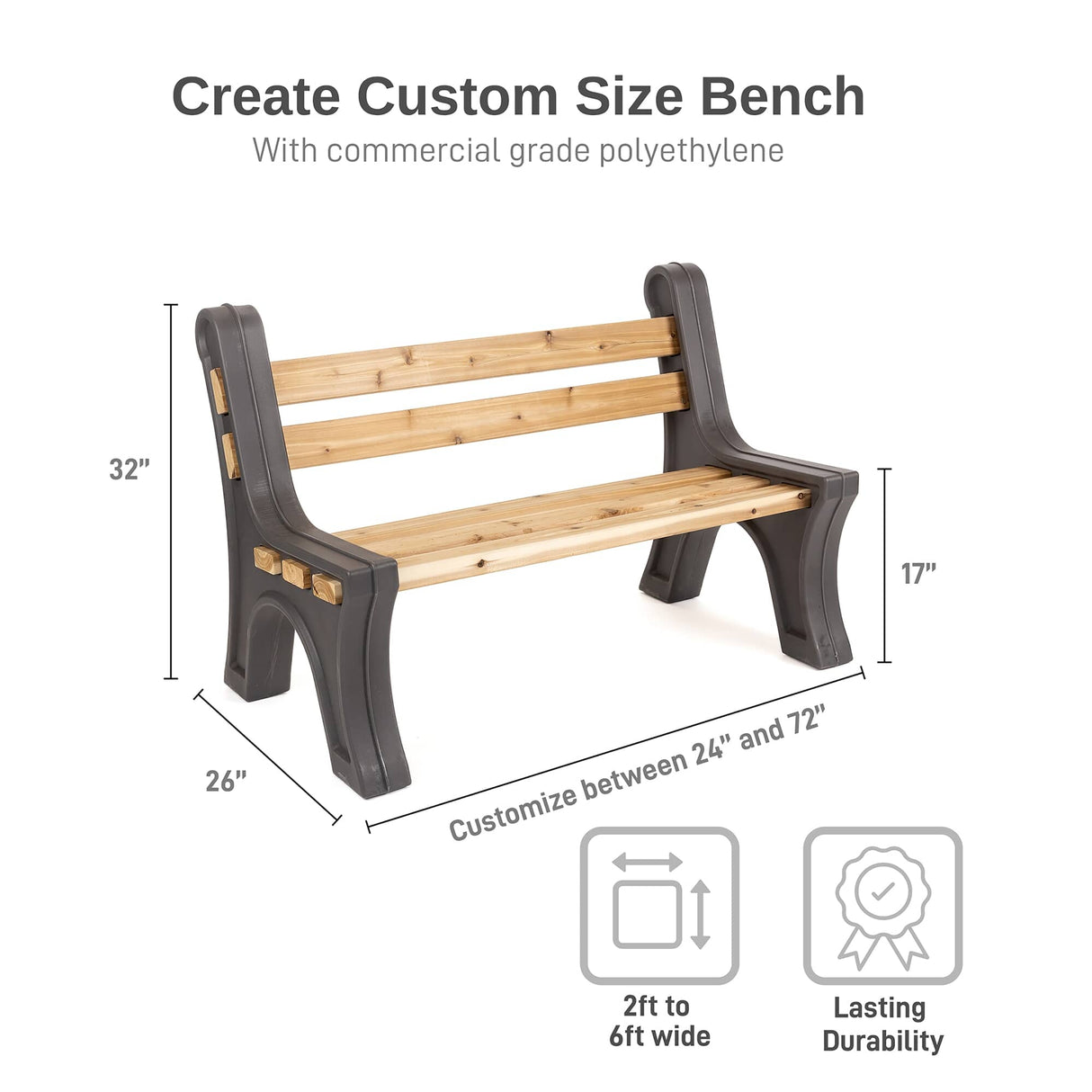 Custom Length Lightweight Indoor or Outdoor Bench Ends - Graphite, 2 Pack