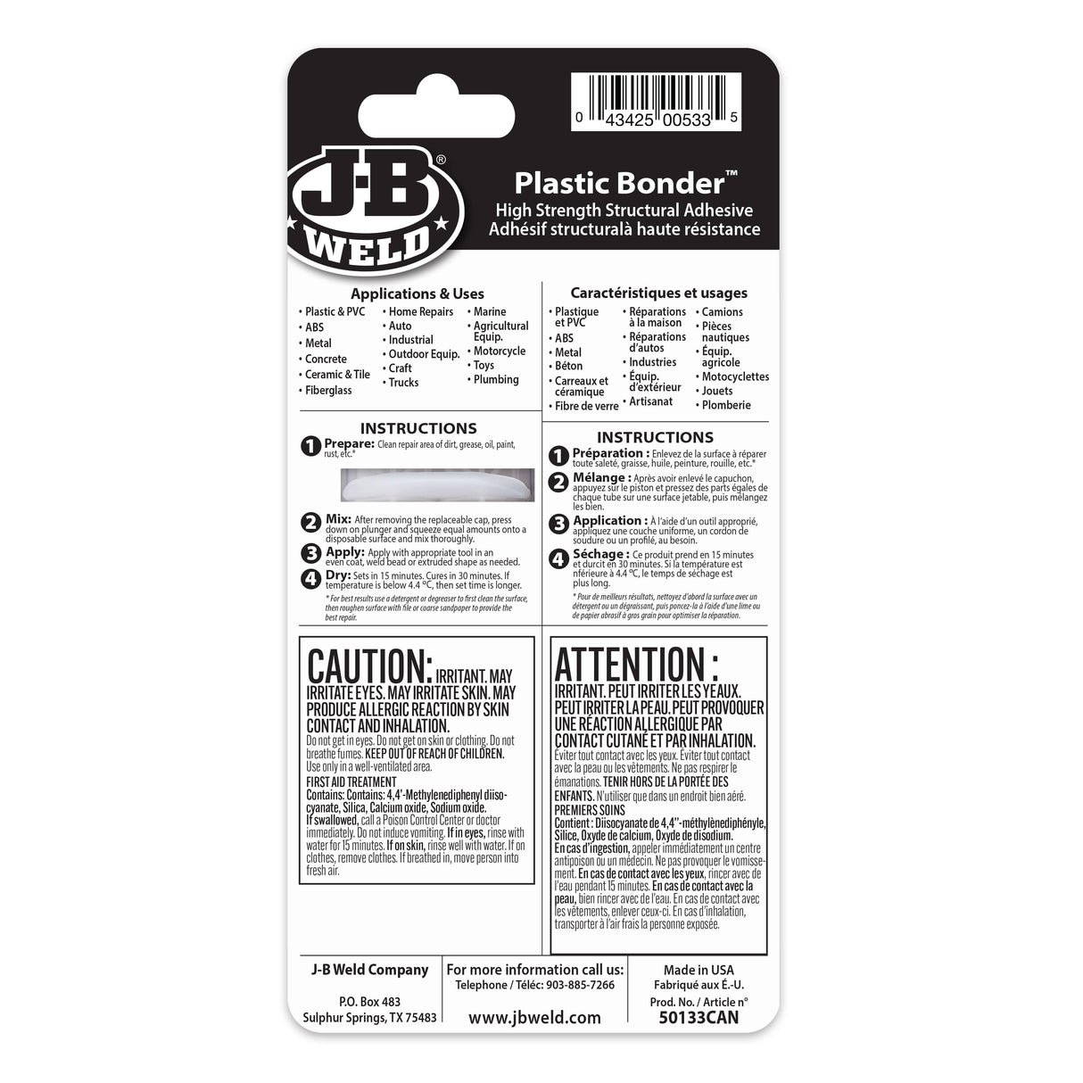 High Strength Plastic Bonder Adhesive Syringe - Tan, 25 ml