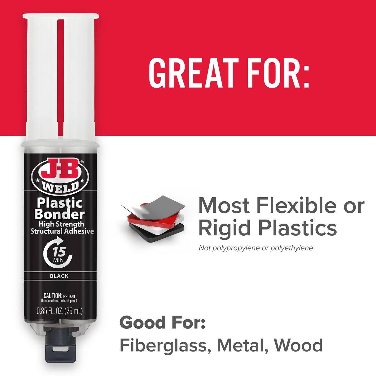 High Strength Plastic Bonder Adhesive Syringe - Black, 25 ml