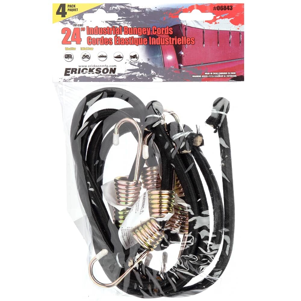 24" Industrial Rubber Bungee Cords - 4 Pack