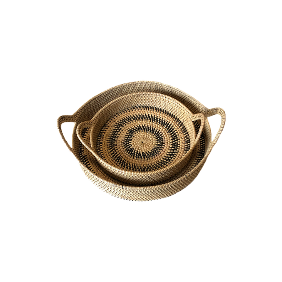 Round Ata Tray - Yellow Motif Set Of Two