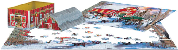 Holiday Barn Puzzle W/ Tin