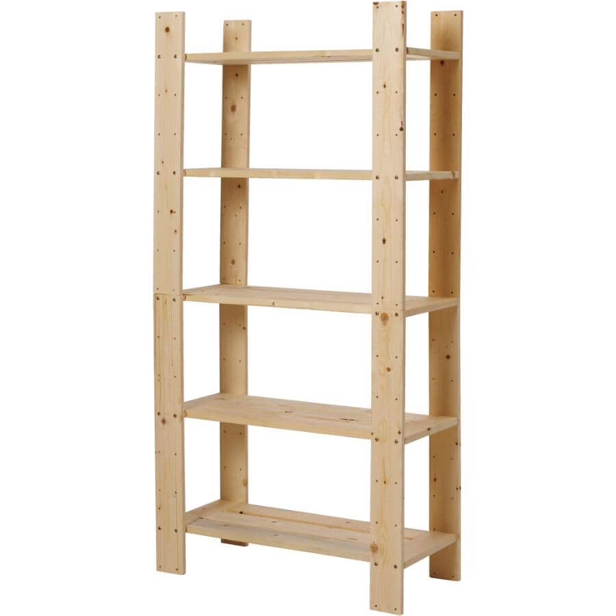60" x 30" x 12-1/2" 5 Shelf Pine Wood Shelving