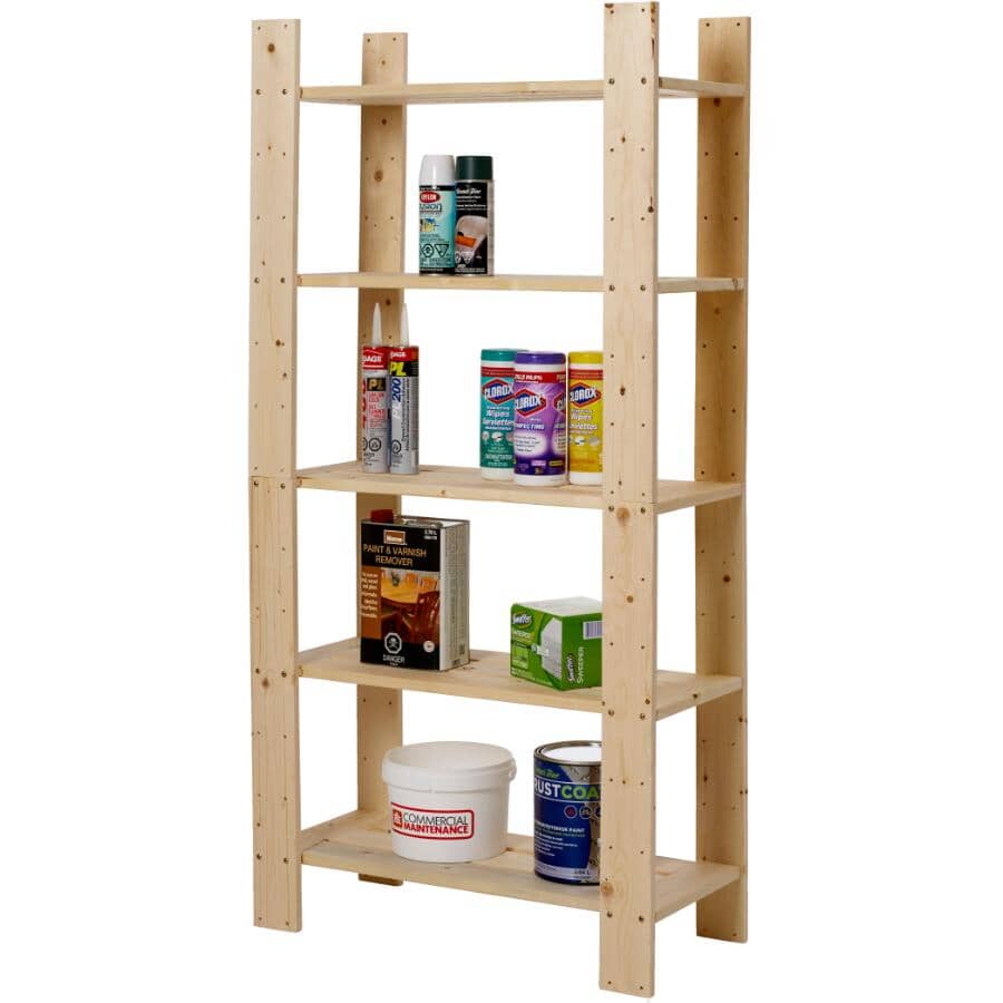 60" x 30" x 12-1/2" 5 Shelf Pine Wood Shelving