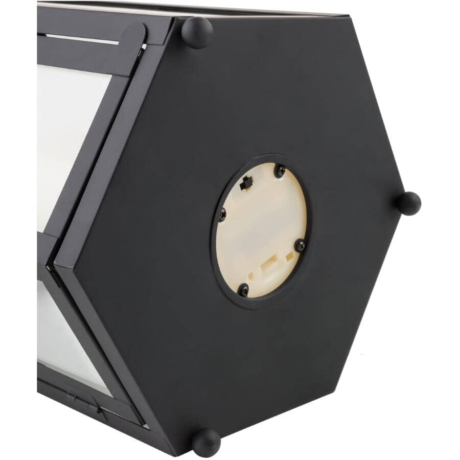 14" Black Hexagonal Candlelit Lantern - with Battery Operated LED Candle