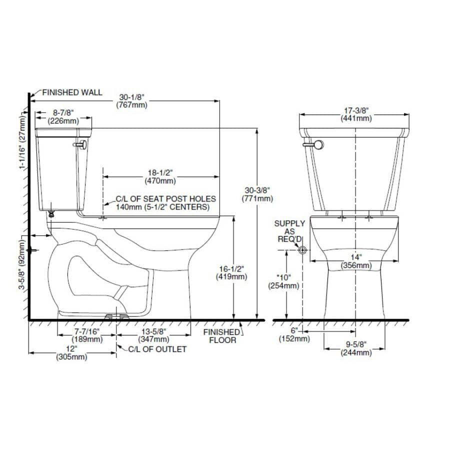 4.8 L Cadet Pro High Efficiency Elongated Toilet - 16.5" Right Height, White