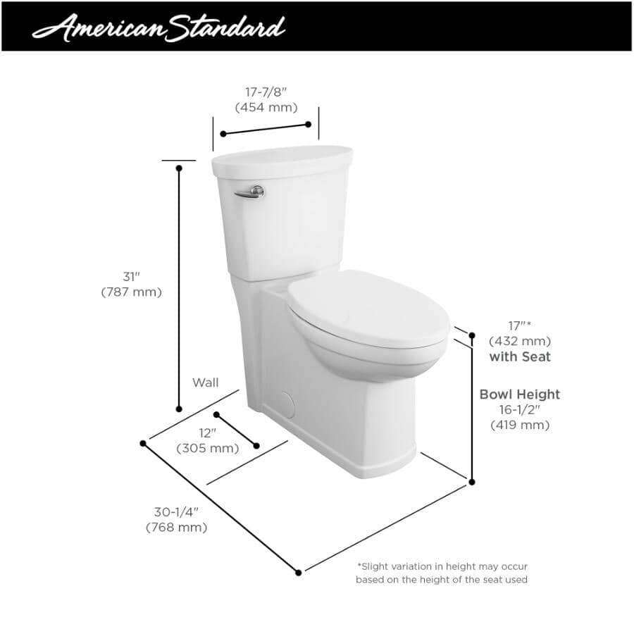 4.8 L Decor High Efficiency Elongated Toilet - with Concealed Trapway, 16.5" Right Height, White