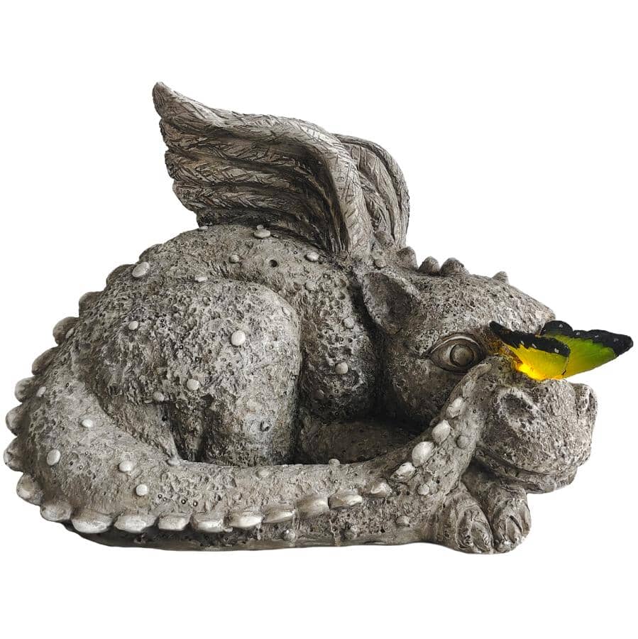 Baby Dragon with Solar Butterfly Garden Statue
