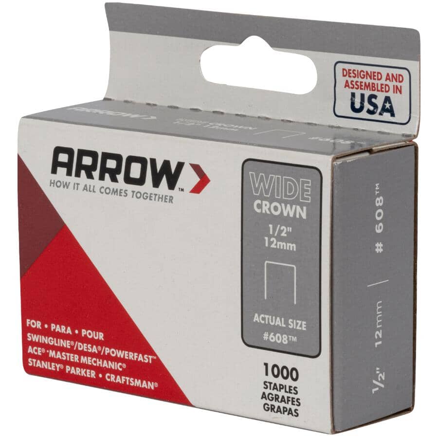 1000 Pack 1/2" Wide-Crown Staples, for #800X Stapler