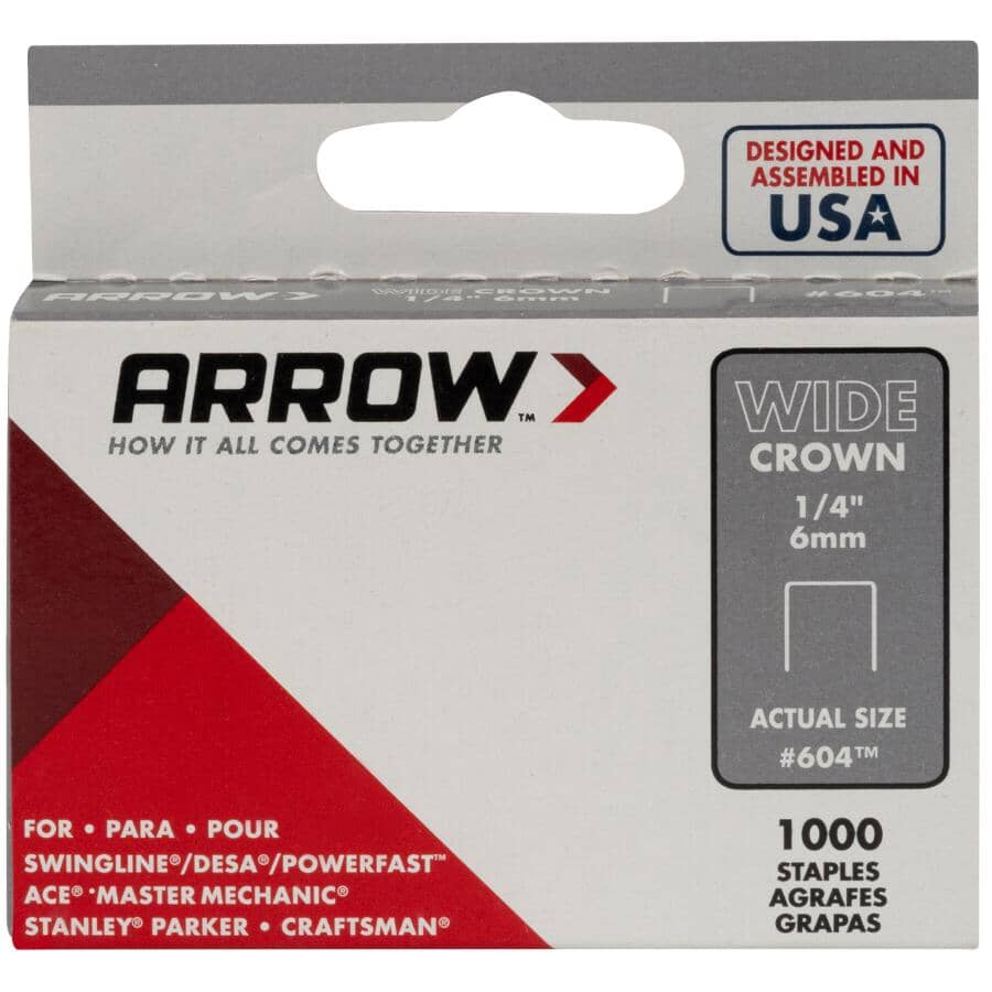 1000 Pack 1/4" Wide-Crown Staples, for #800X Stapler