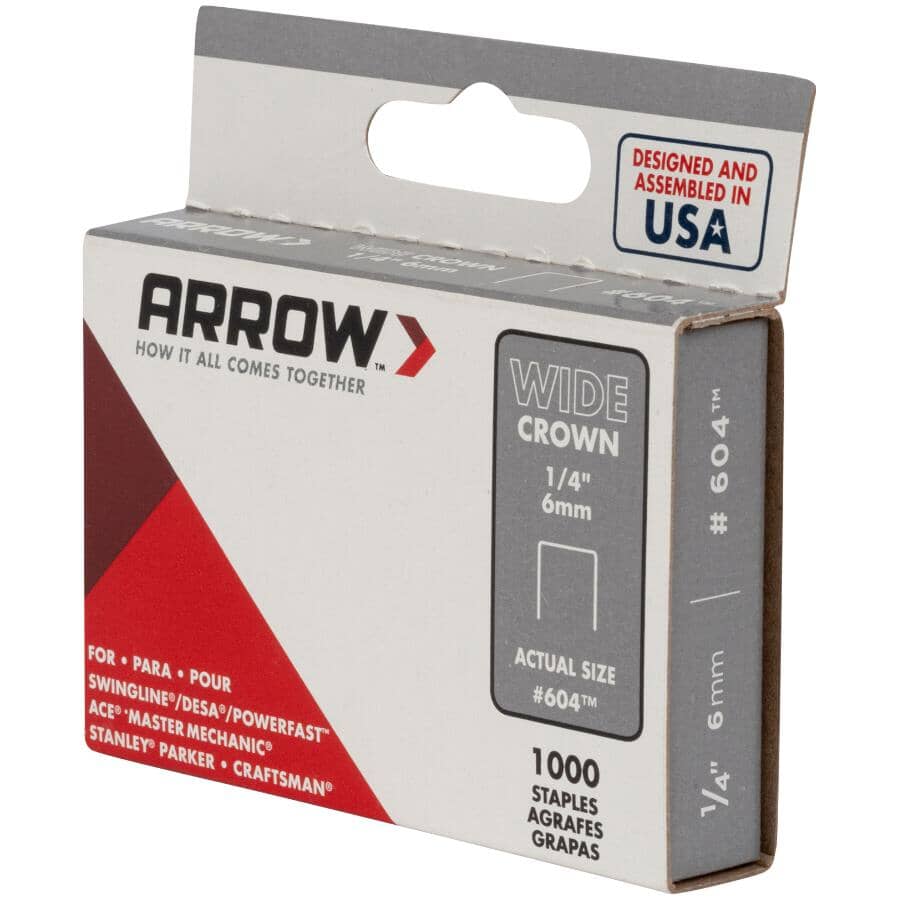 1000 Pack 1/4" Wide-Crown Staples, for #800X Stapler