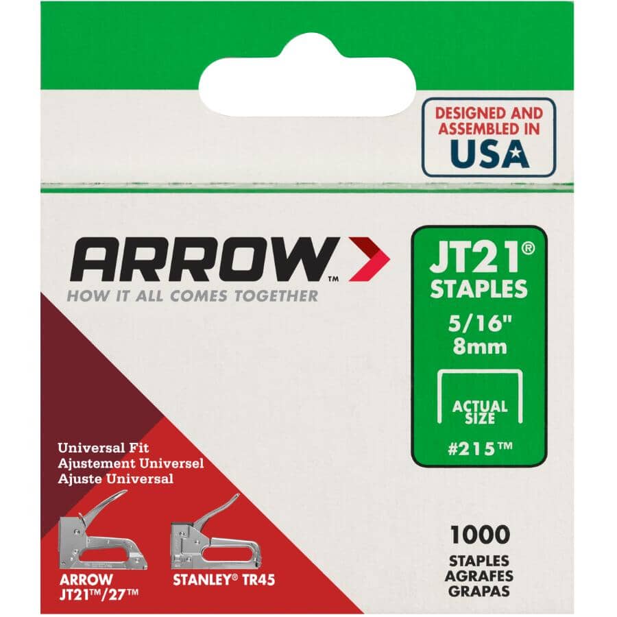 1000 Pack 5/16" 0.03 Ga. Staples, for JT21 Stapler