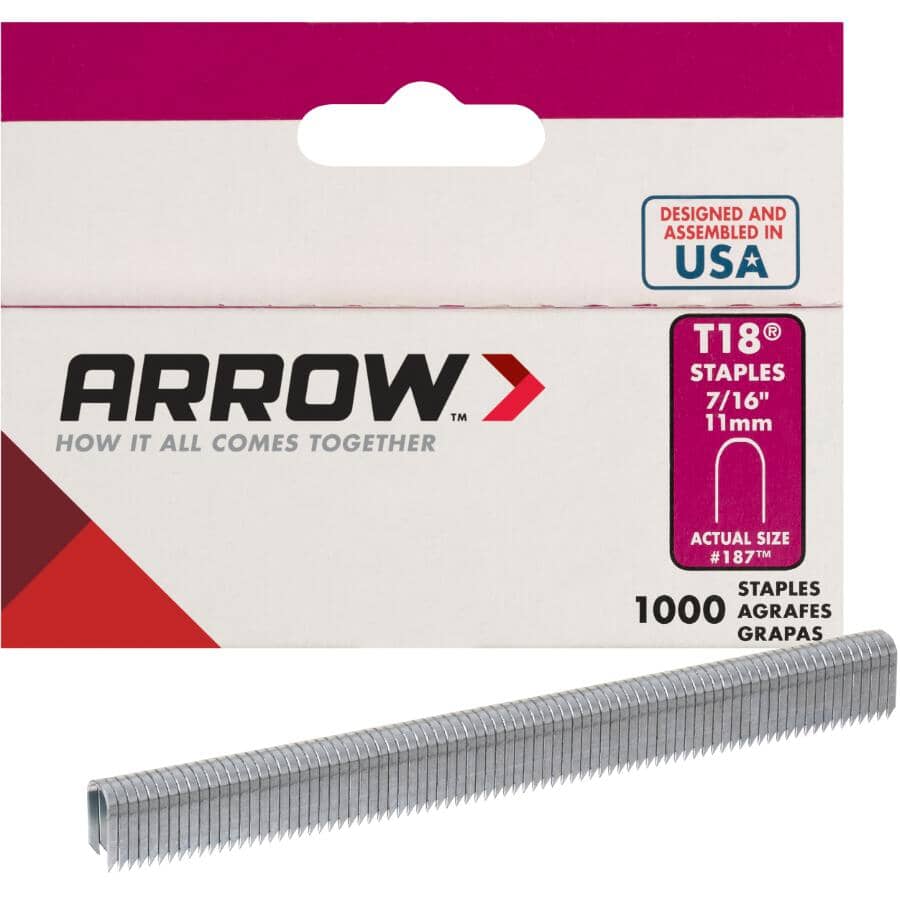 1000 Pack 7/16" Staples, for T18 Stapler