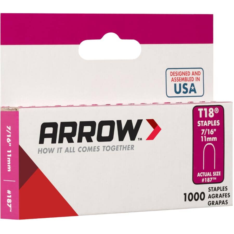 1000 Pack 7/16" Staples, for T18 Stapler