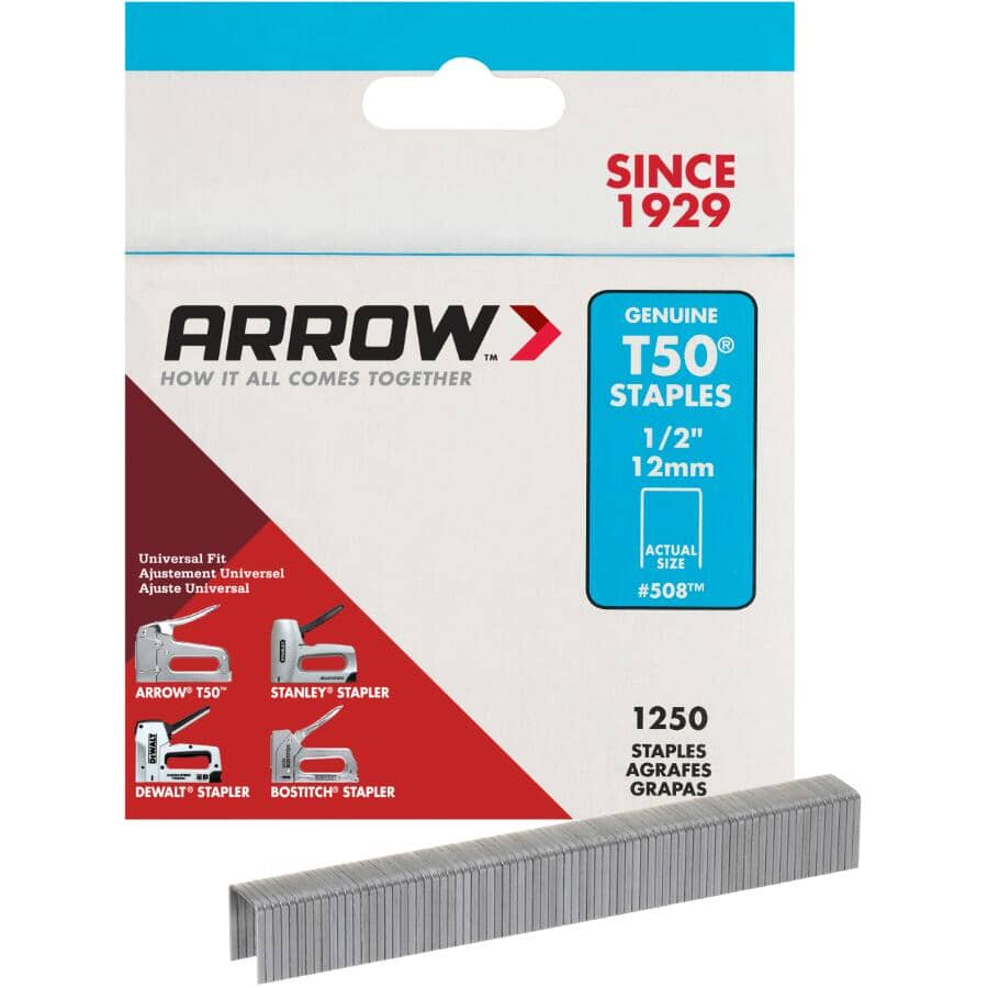 1250 Pack 1/2" Staples, for T50 Stapler