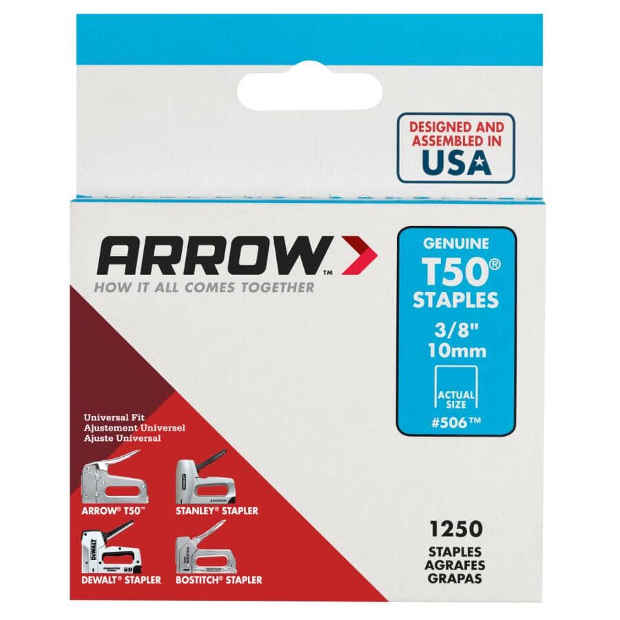1250 Pack 3/8" Staples, for T50 Stapler