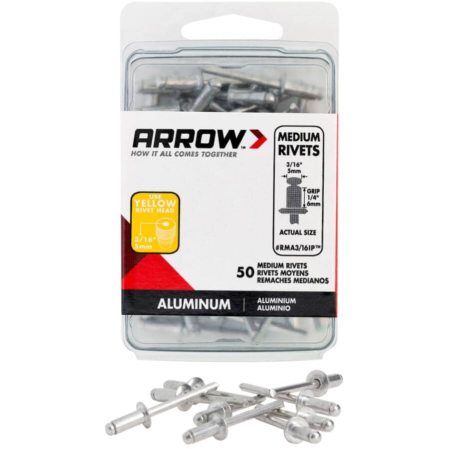 50 Pack 3/16" Medium Aluminum Rivets