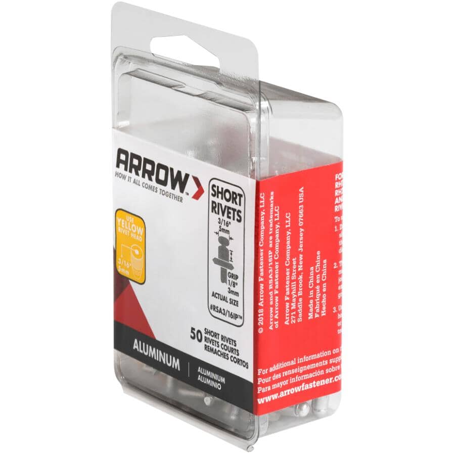50 Pack 3/16" Short Aluminum Rivets