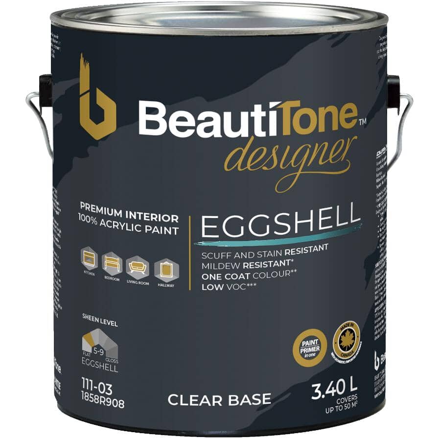 Interior Acrylic Latex Eggshell Paint & Primer - Clear Base, 3.4 L
